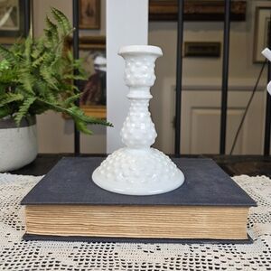 ​Vintage Hobnail Milk Glass Candle Holder 5.5" White Fenton Style MCM Farmhouse